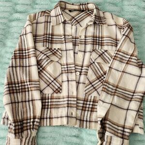 Zara Cream and Brown Checkered Shirt